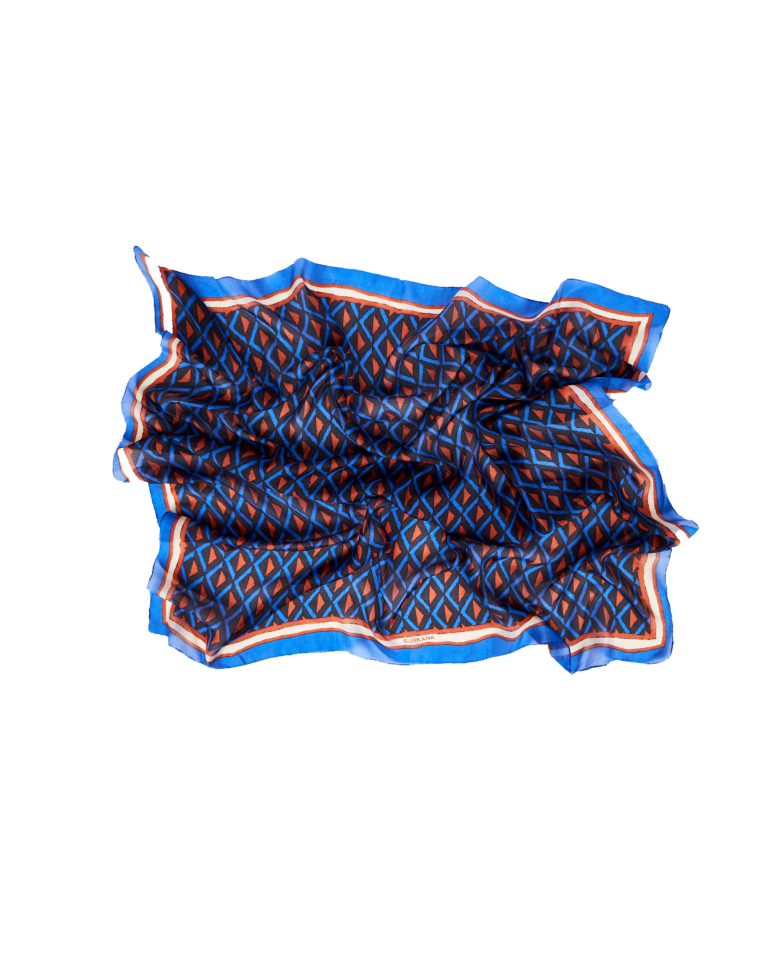 Surkana Square Silk Scarf Blue