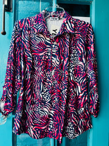 Yew Top Navy & Pink collar