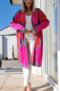 Fuchsia longline cardi with big flower print