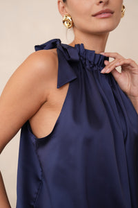Choklate satin top with bow - Navy