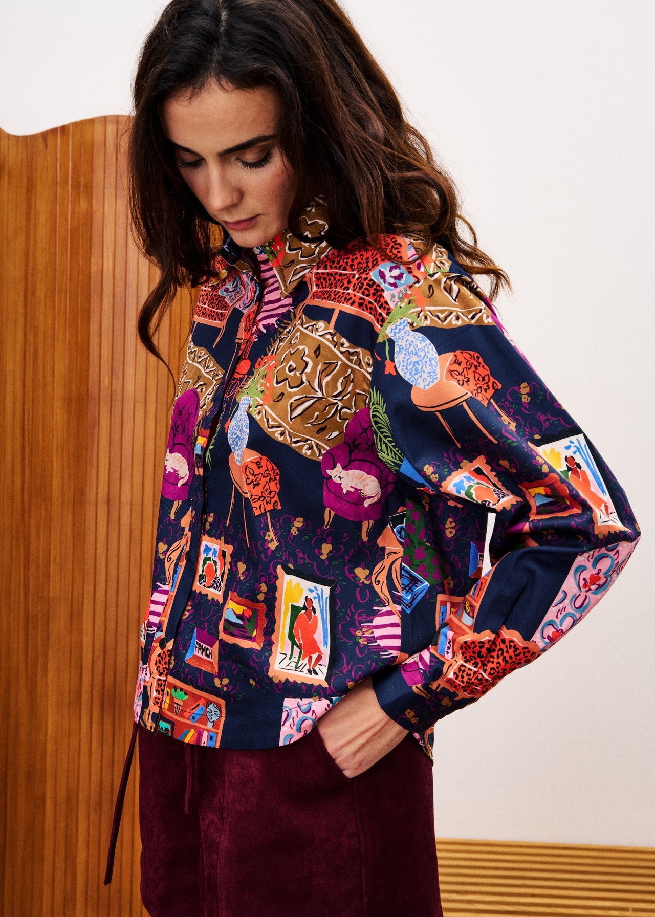 FRNCH Navy Print Shirt