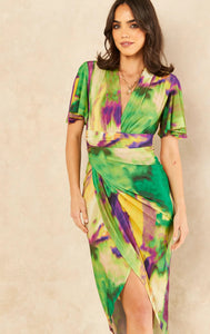 Angel Sleeve Wrap-style Dress Khaki purple