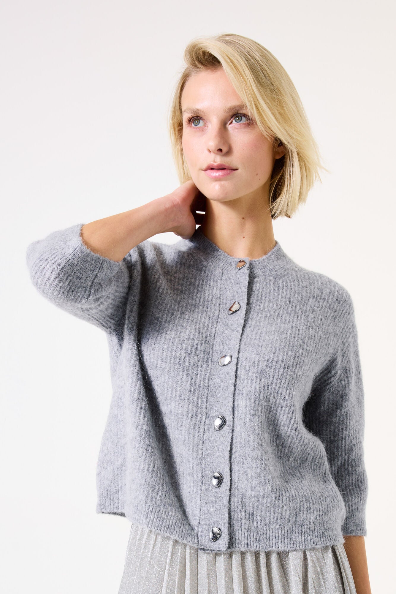 Garcia Grey Cardi button detail