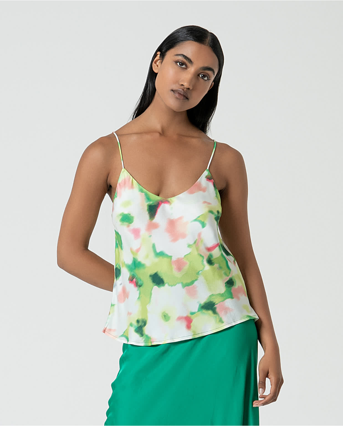 Surkana Ryen green printed strap top