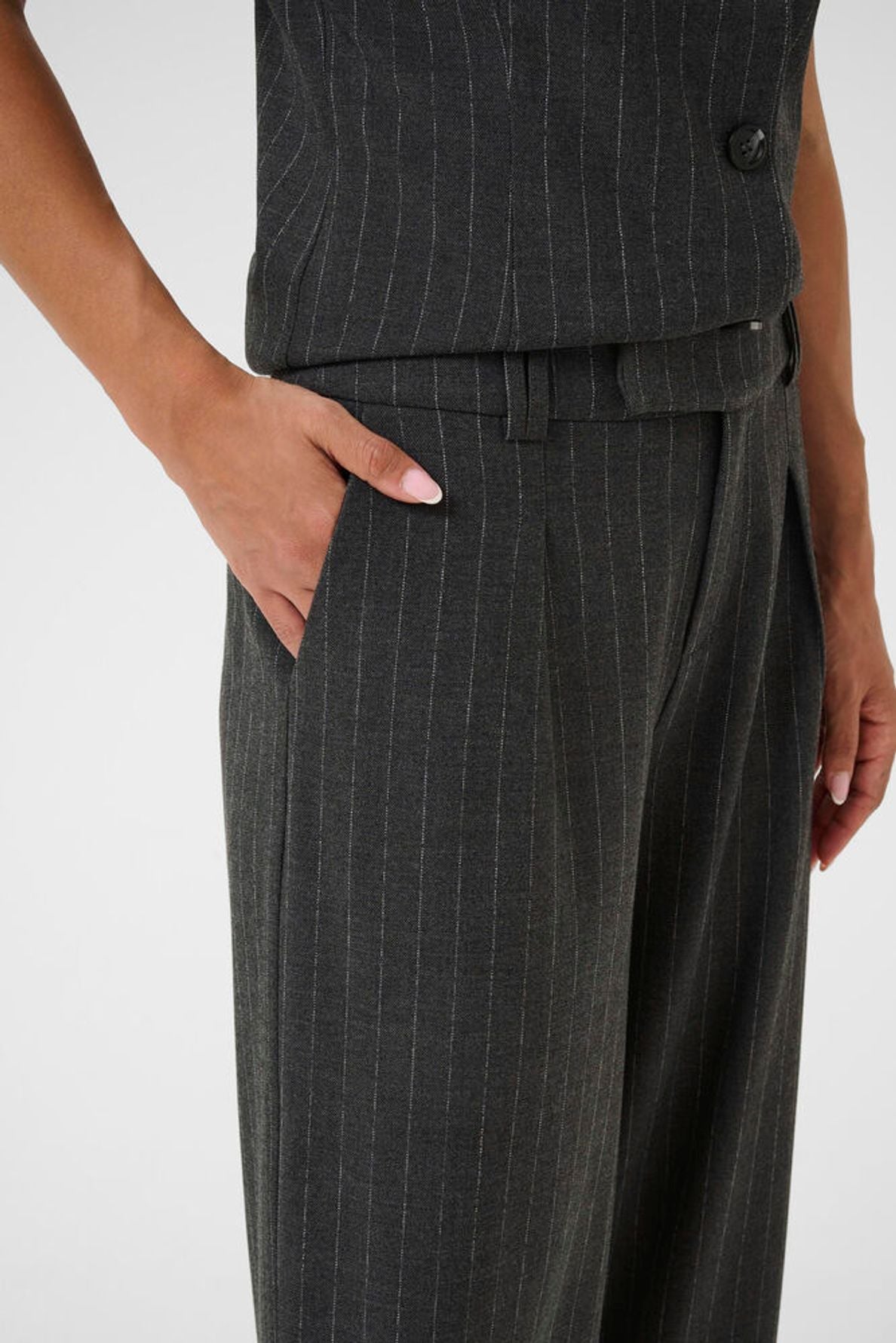 CREAM Grey Pin Stripe Trousers