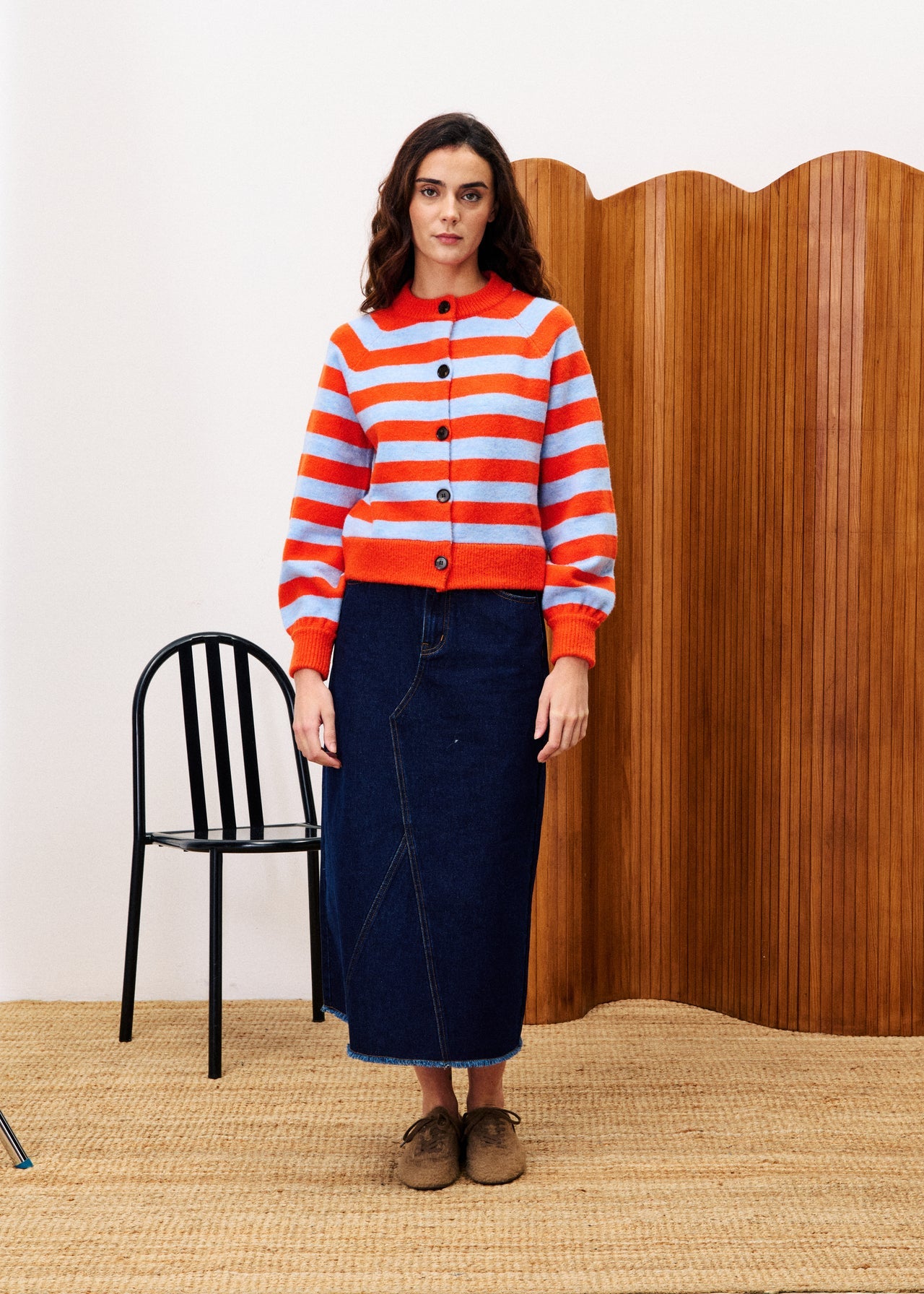 FRNCH Maud Orange stripe cardi