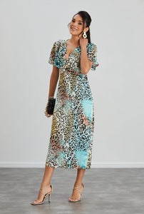 Twist Midi Dress Mint Leopard