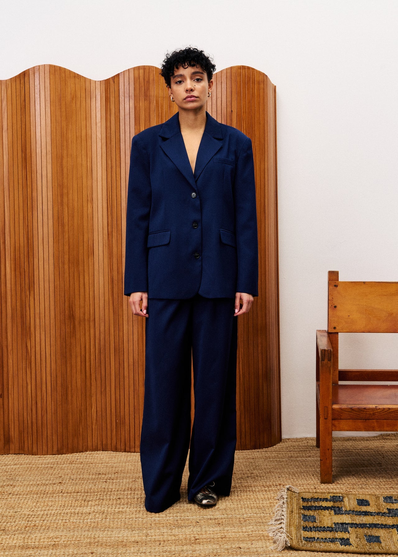 FRNCH Navy Wide Leg Trousers
