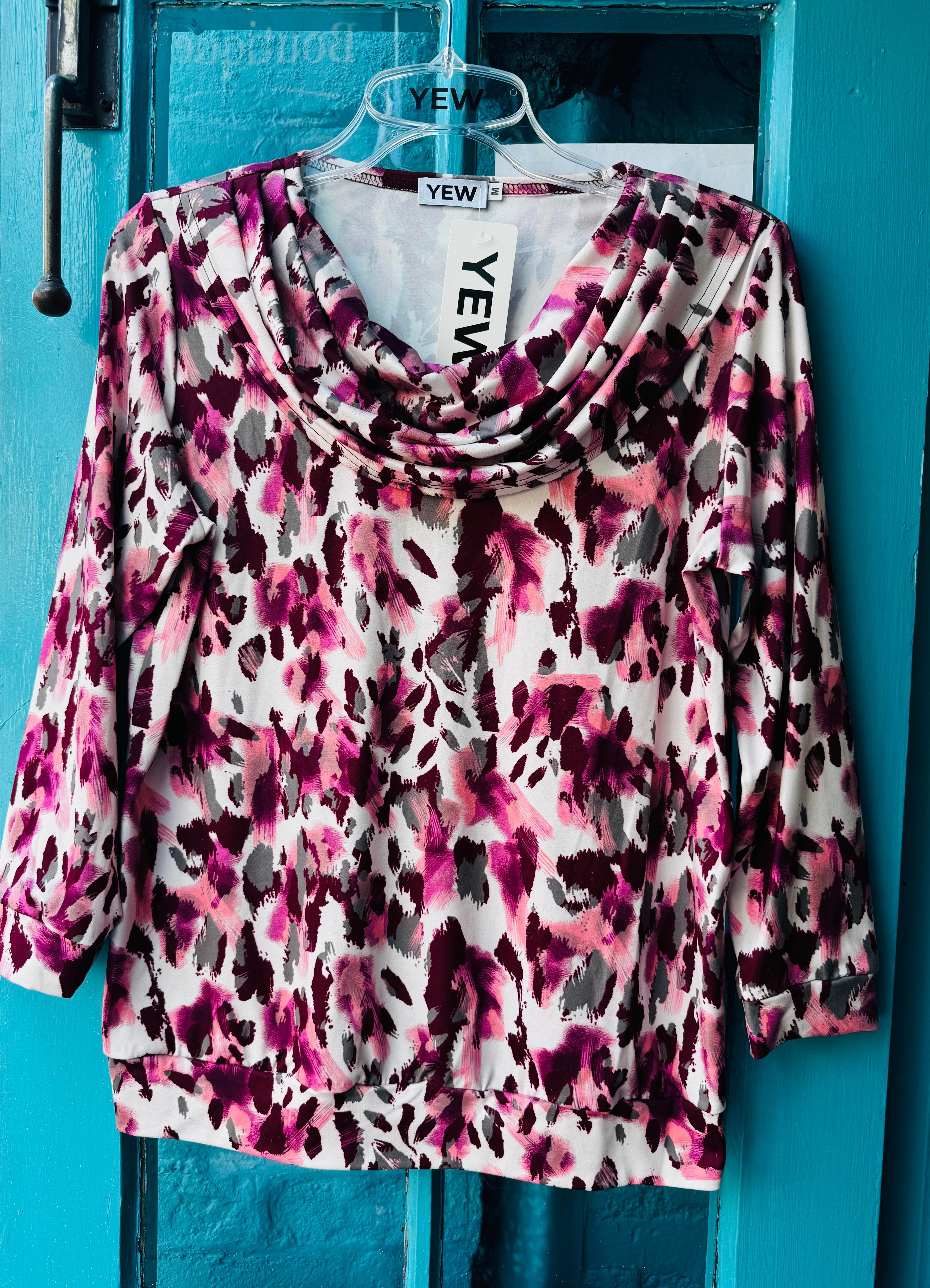 Yew Cowl Top In Pink Print