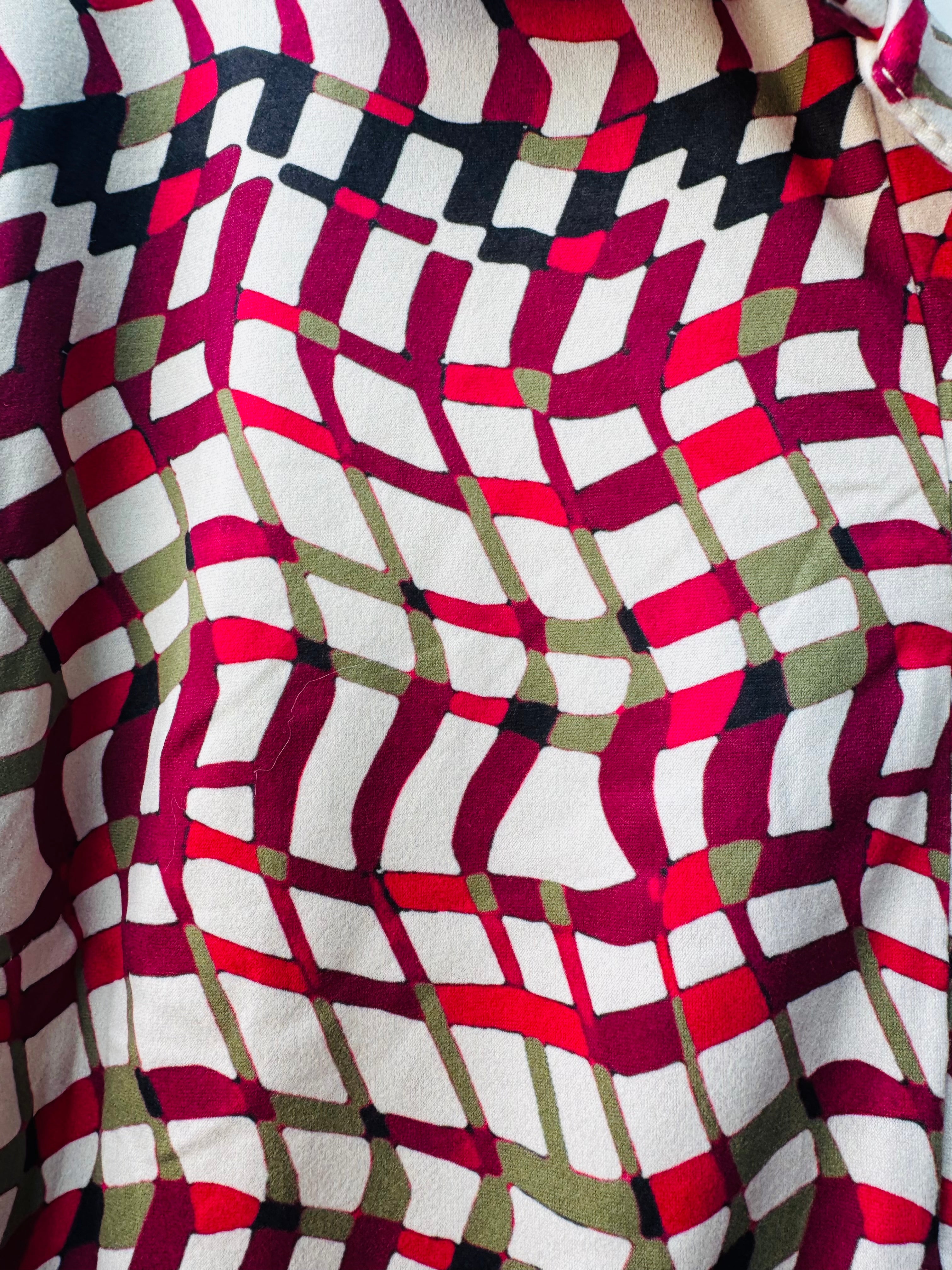 Yew Top Khaki & red print