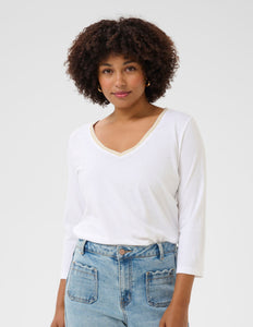 CREAM Naia White v-neck 3/4 sleeve t-shirt