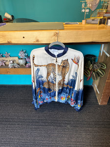 Zola Navy trim Animal print Bomber