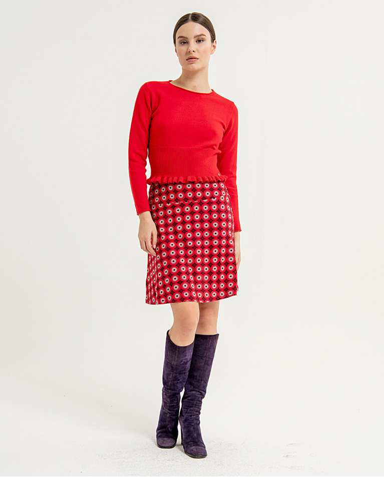 Surkana Red Print Skirt