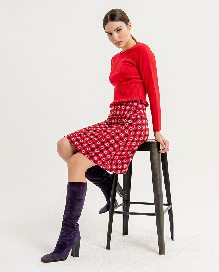Surkana Red Print Skirt